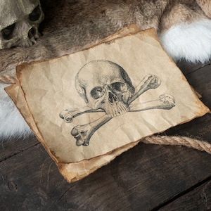 Disegno di bandiera pirata vintage su carta fatta a mano - Pergamena ispirata a Jolly Roger