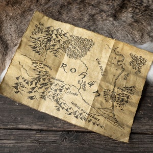 Mapa de Riddermark Rohan en papel hecho a mano - Pergaminos del reino de Tolkien