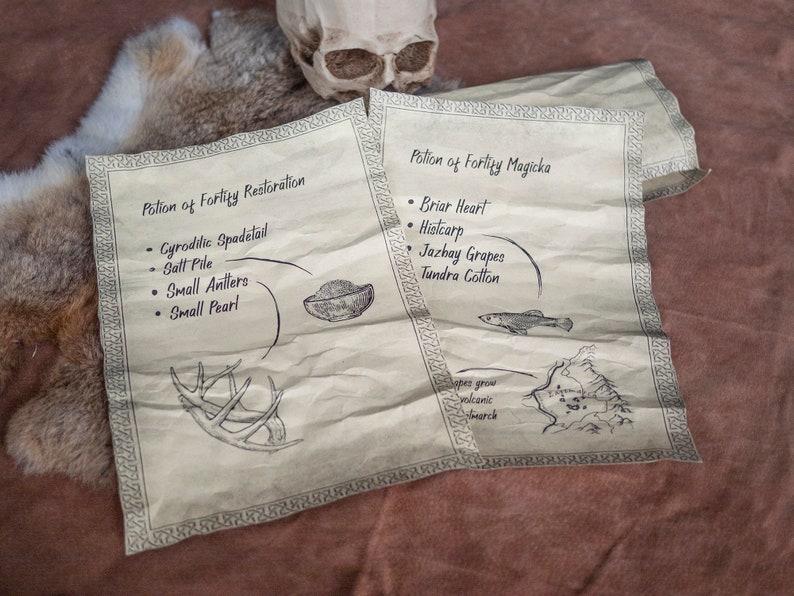 3 Skyrim Magic Alchemy Inspired Scrolls - Destruction, Restoration and fortify Magicka image 2