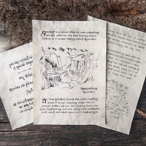 3 Bag End Hobbit Inspired Pages - Scrolls from the Realm of Tolkien