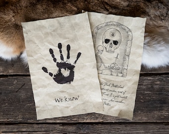 2 Dark Brotherhood Inspired Scrolls - We Know and Sanctuary Door - Foldable Letters from the realm of Skyrim