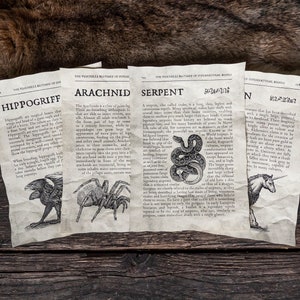 4 Magical Beasts Inspired Pages - Unicorn, Arachnid, Serpent and Hippogriff Pages