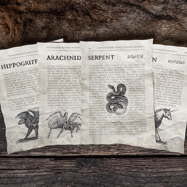4 Magical Beasts Inspired Pages - Unicorn, Arachnid, Serpent and Hippogriff Pages