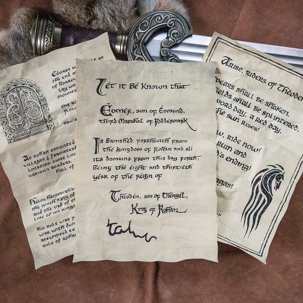 3 páginas inspiradas en Rohan - Pergaminos del reino de Tolkien