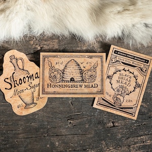 3 pegatinas de bebidas de Skyrim: Skooma, Honningbrew y Black-Briar Mead