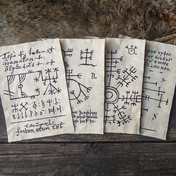 4 Icelandic Magical Staves Witchcraft Pages - Galdrabok Journal Entries