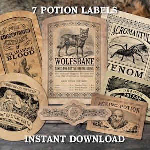7 Potion Apothecary Labels - Set I - Laboratory Inspired - DIGITAL Files ONLY