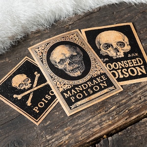 3 étiquettes autocollantes anti-poison : poison, poison aux graines de lune et poison à la mandragore