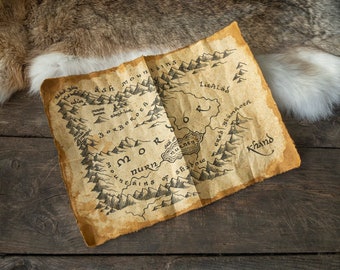Carte des plaines du Mordor sur papier fait main - Rouleaux du royaume de Tolkien