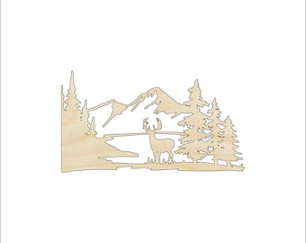 Scene Deer - Laser Cut Out Unfinished Wood Shape Craft Supply DER60
