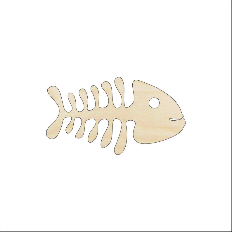 Fish Skeleton Laser Cut Out Unfinished Wood Shape Craft Supply FSH41 image 1