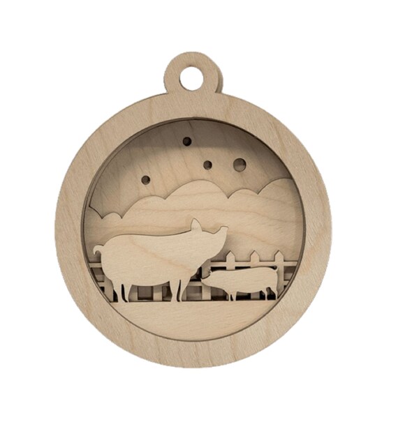 3D Ornament Pig 6 Pieces Laser Cut Out Unfinished ORN127 3D Ornament Pig 6 Pieces Laser Cut Out Unfinished ORN127