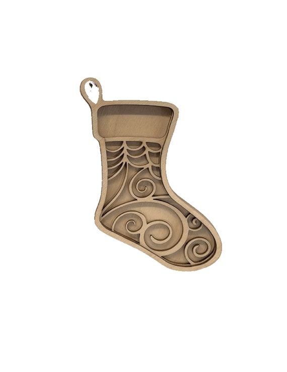 3D Ornament Stocking 3 Pieces Laser Cut Out Unfinished ORN86 3D Ornament Stocking 3 Pieces Laser Cut Out Unfinished ORN86