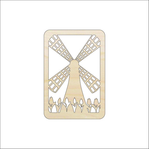 Scene Windmill - Laser Cut Out Unfinished Wood Craft Shape WLD78 Scene Windmill - Laser Cut Out Unfinished Wood Craft Shape WLD78