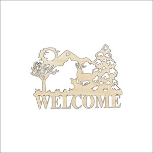 Sign Welcome Deer - Laser Cut Out Unfinished Wood Craft Shape SGN16 Sign Welcome Deer - Laser Cut Out Unfinished Wood Craft Shape SGN16