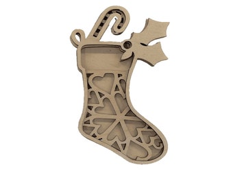 3D Ornament Stocking 3 Pieces Laser Cut Out Unfinished ORN85 3D Ornament Stocking 3 Pieces Laser Cut Out Unfinished ORN85