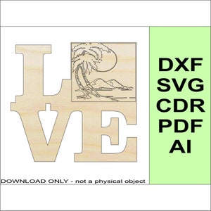 Download Love Beach Palmen - Laser CNC Cricut SVG DXF Glowforge Dateien "Nur digitale Dateien"