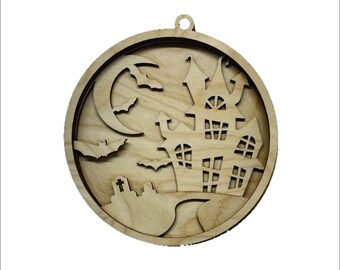 3D Ornament Haunted House 4 Pieces Laser Cut Out Unfinished ORN302 3D Ornament Haunted House 4 Pieces Laser Cut Out Unfinished ORN302