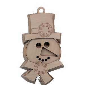 3D Ornament Snowman 2 Pieces Laser Cut Out Unfinished ORN117 3D Ornament Snowman 2 Pieces Laser Cut Out Unfinished ORN117
