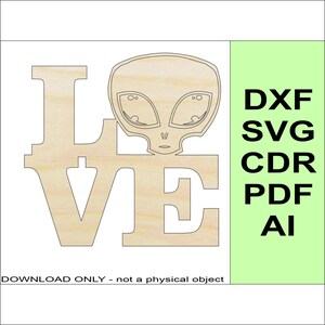 Télécharger Love Aliens - fichiers Glowforge SVG DXF Cricut Laser CNC « Fichiers numériques uniquement »