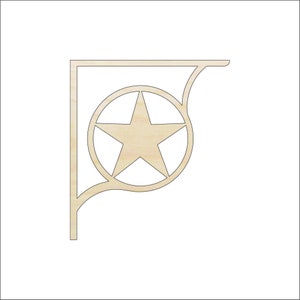Western Ranch Star Decorative Shelf Bracket - Wood Craft Shape Laser Cut Out & Unfinished DIY Craft Supply   SHLF12