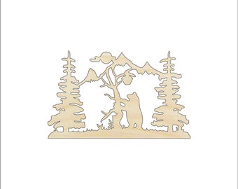 Scene Bear - Laser Cut Out Unfinished Wood Craft Shape BER59 Scene Bear - Laser Cut Out Unfinished Wood Craft Shape BER59