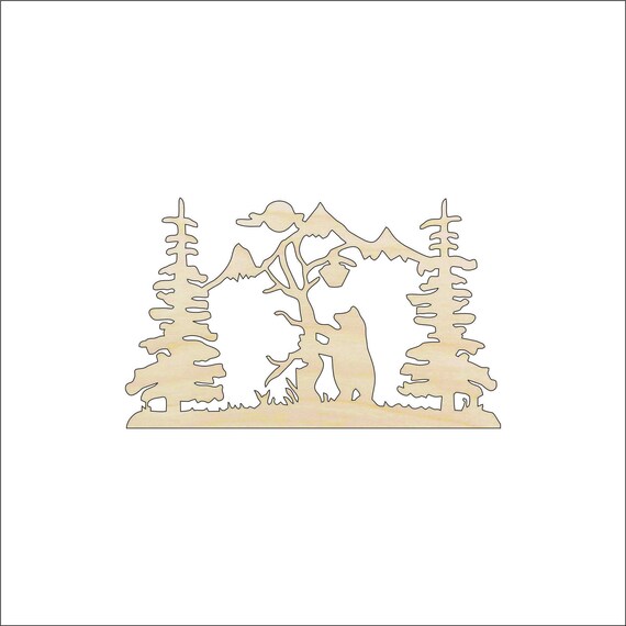 Scene Bear - Laser Cut Out Unfinished Wood Craft Shape BER59 Scene Bear - Laser Cut Out Unfinished Wood Craft Shape BER59