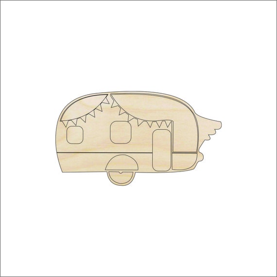 Car Camper - Laser Cut Out Unfinished Wood Craft Shape CAR75 Car Camper - Laser Cut Out Unfinished Wood Craft Shape CAR75