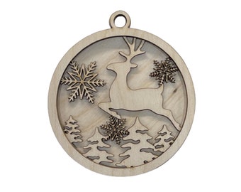 3D Ornament Deer 3 Pieces Laser Cut Out Unfinished ORN45 3D Ornament Deer 3 Pieces Laser Cut Out Unfinished ORN45