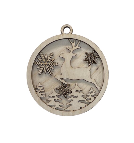 3D Ornament Deer 6 Pieces Laser Cut Out Unfinished ORN136 3D Ornament Deer 6 Pieces Laser Cut Out Unfinished ORN136