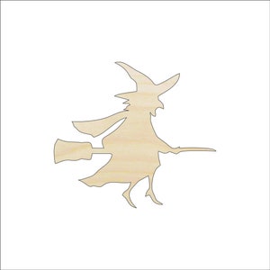 Witch on a Broom - Wood Craft Shape Laser Cut Out & Unfinished DIY Craft Supply  FAL148