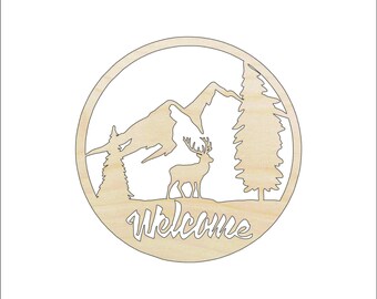 Sign Welcome Deer - Laser Cut Out Unfinished Wood Craft Shape SGN28 Sign Welcome Deer - Laser Cut Out Unfinished Wood Craft Shape SGN28