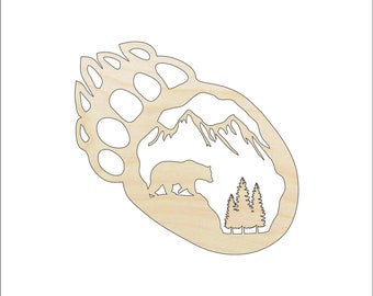 Scene Bear - Laser Cut Out Unfinished Wood Craft Shape BER64 Scene Bear - Laser Cut Out Unfinished Wood Craft Shape BER64