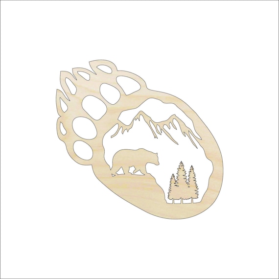 Scene Bear - Laser Cut Out Unfinished Wood Craft Shape BER43 Scene Bear - Laser Cut Out Unfinished Wood Craft Shape BER43