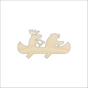 Moose & Bear in a Canoe - Laser Cut Out Unfinished Wood Craft Shape ANML76 Moose & Bear in a Canoe - Laser Cut Out Unfinished Wood Craft Shape ANML76