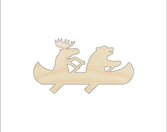 Moose & Bear in a Canoe - Laser Cut Out Unfinished Wood Craft Shape ANML76 Moose & Bear in a Canoe - Laser Cut Out Unfinished Wood Craft Shape ANML76