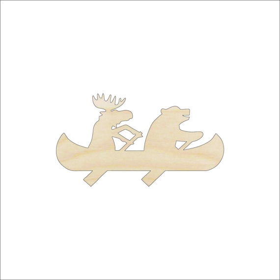 Moose & Bear in a Canoe - Laser Cut Out Unfinished Wood Craft Shape ANML76 Moose & Bear in a Canoe - Laser Cut Out Unfinished Wood Craft Shape ANML76