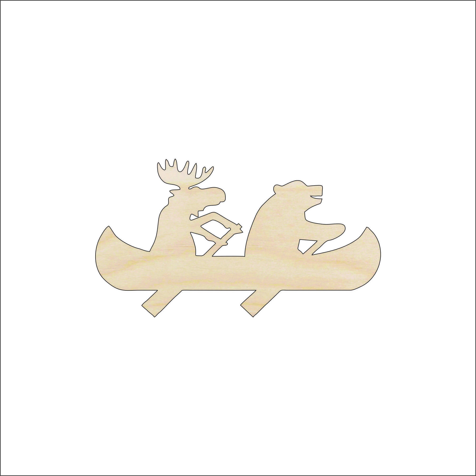 Moose & Bear in a Canoe - Laser Cut Out Unfinished Wood Craft Shape ANML76 Moose & Bear in a Canoe - Laser Cut Out Unfinished Wood Craft Shape ANML76