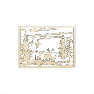 Scene Deer - Laser Cut Out Unfinished Wood Craft Shape DER48 Scene Deer - Laser Cut Out Unfinished Wood Craft Shape DER48