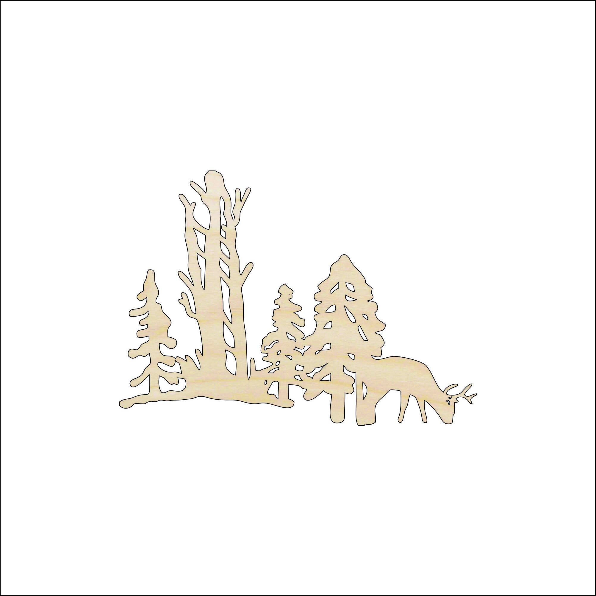 Scene Deer - Laser Cut Out Unfinished Wood Craft Shape DER13 Scene Deer - Laser Cut Out Unfinished Wood Craft Shape DER13