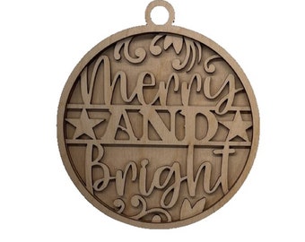 3D Ornament Merry & Bright 3 Pieces Laser Cut Out Unfinished ORN156 3D Ornament Merry & Bright 3 Pieces Laser Cut Out Unfinished ORN156