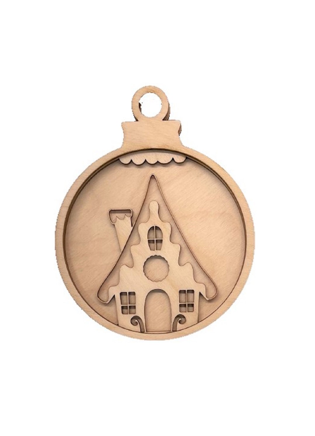 3D Ornament Gingerbread House 3 Pieces Laser Cut Out Unfinished ORN165 3D Ornament Gingerbread House 3 Pieces Laser Cut Out Unfinished ORN165