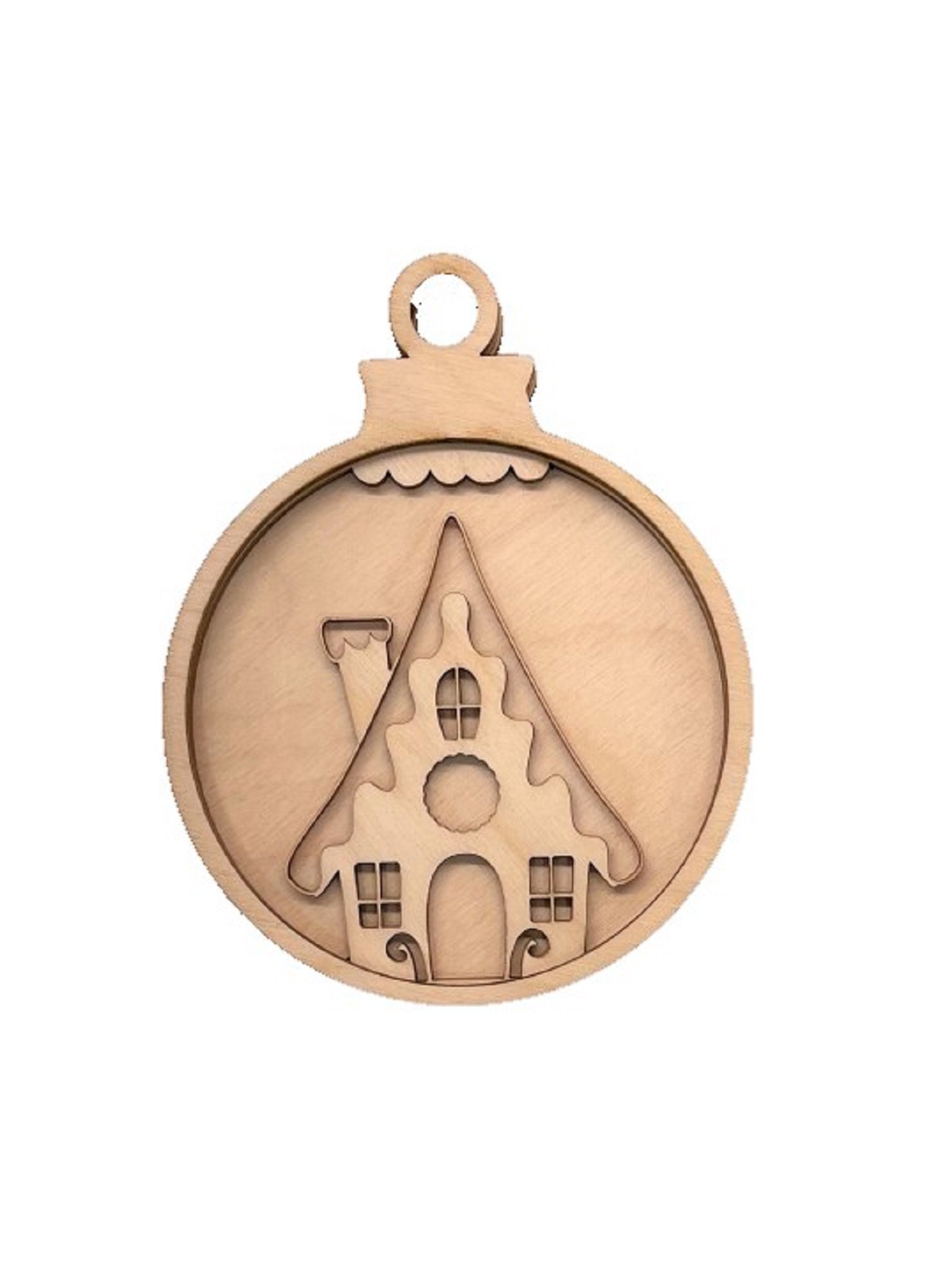 3D Ornament Gingerbread House 3 Pieces Laser Cut Out Unfinished ORN165 3D Ornament Gingerbread House 3 Pieces Laser Cut Out Unfinished ORN165