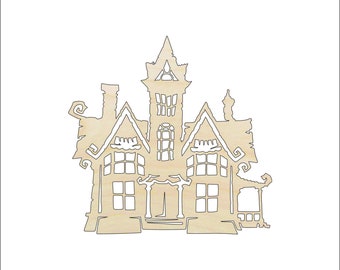 Building Haunted House - Laser Cut Out Unfinished Wood Shape Craft Supply FAL142