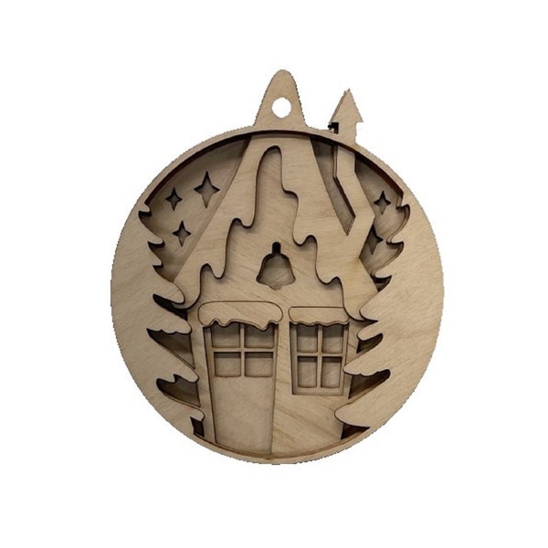 3D Ornament Cabin 5 pieces Unfinished Laser Cut Out Wood Craft ORN174