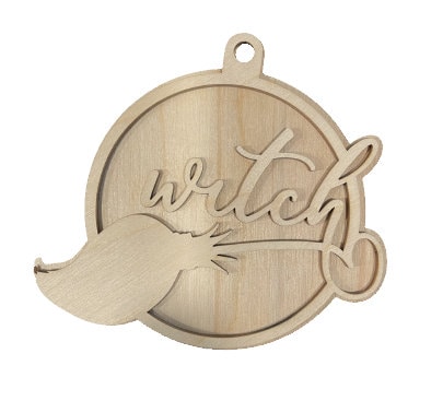 3D Ornament Witch 2 Pieces Laser Cut Out Unfinished ORN314 3D Ornament Witch 2 Pieces Laser Cut Out Unfinished ORN314