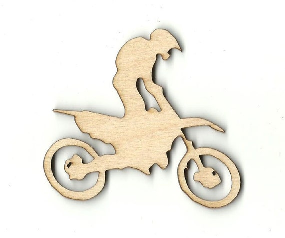 Silhouette Dirt Motorcycle Bike Wooden Cutout Shape Tags Laser Cut #1057