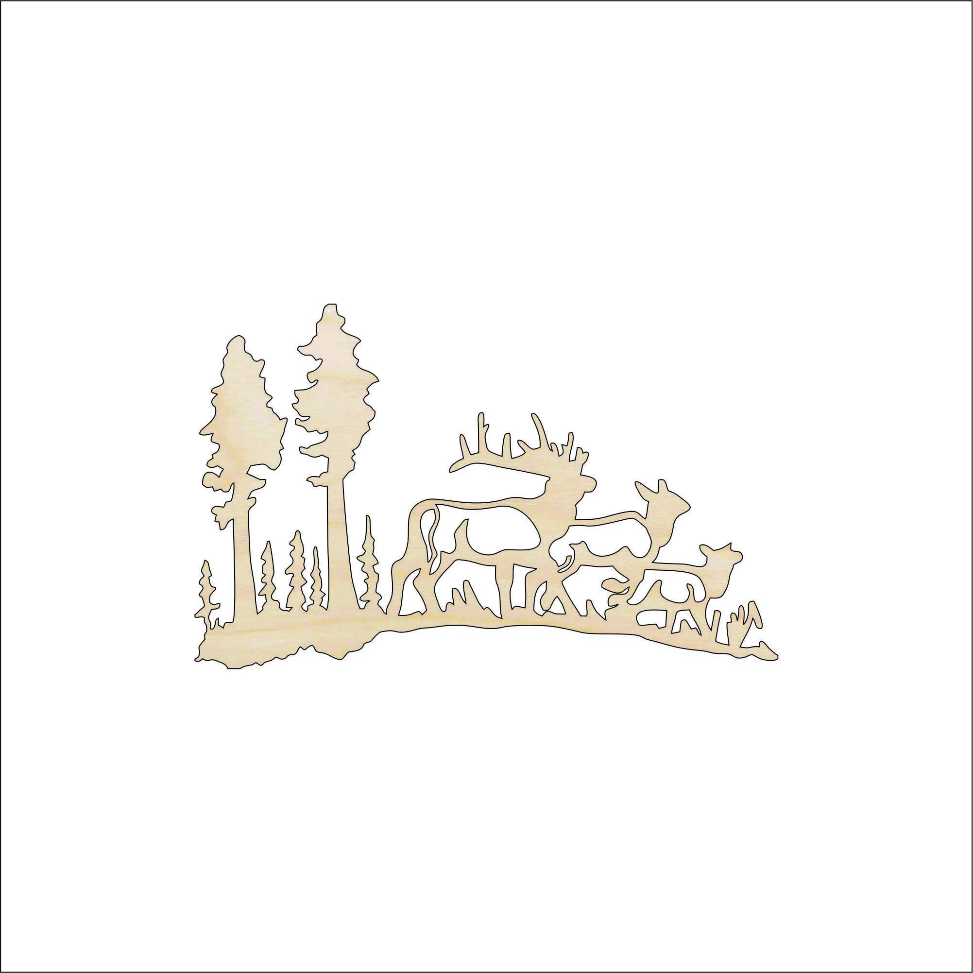 Scene Deer - Laser Cut Out Unfinished Wood Craft Shape DER42 Scene Deer - Laser Cut Out Unfinished Wood Craft Shape DER42