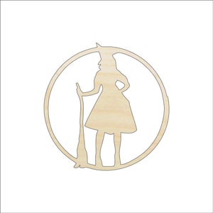 Witch with a broom - Wood Craft Shape Laser Cut Out & Unfinished DIY Craft Supply  FAL5