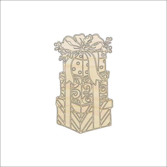 Present - Laser Cut Out Unfinished Wood Craft Shape XTR18 Present - Laser Cut Out Unfinished Wood Craft Shape XTR18